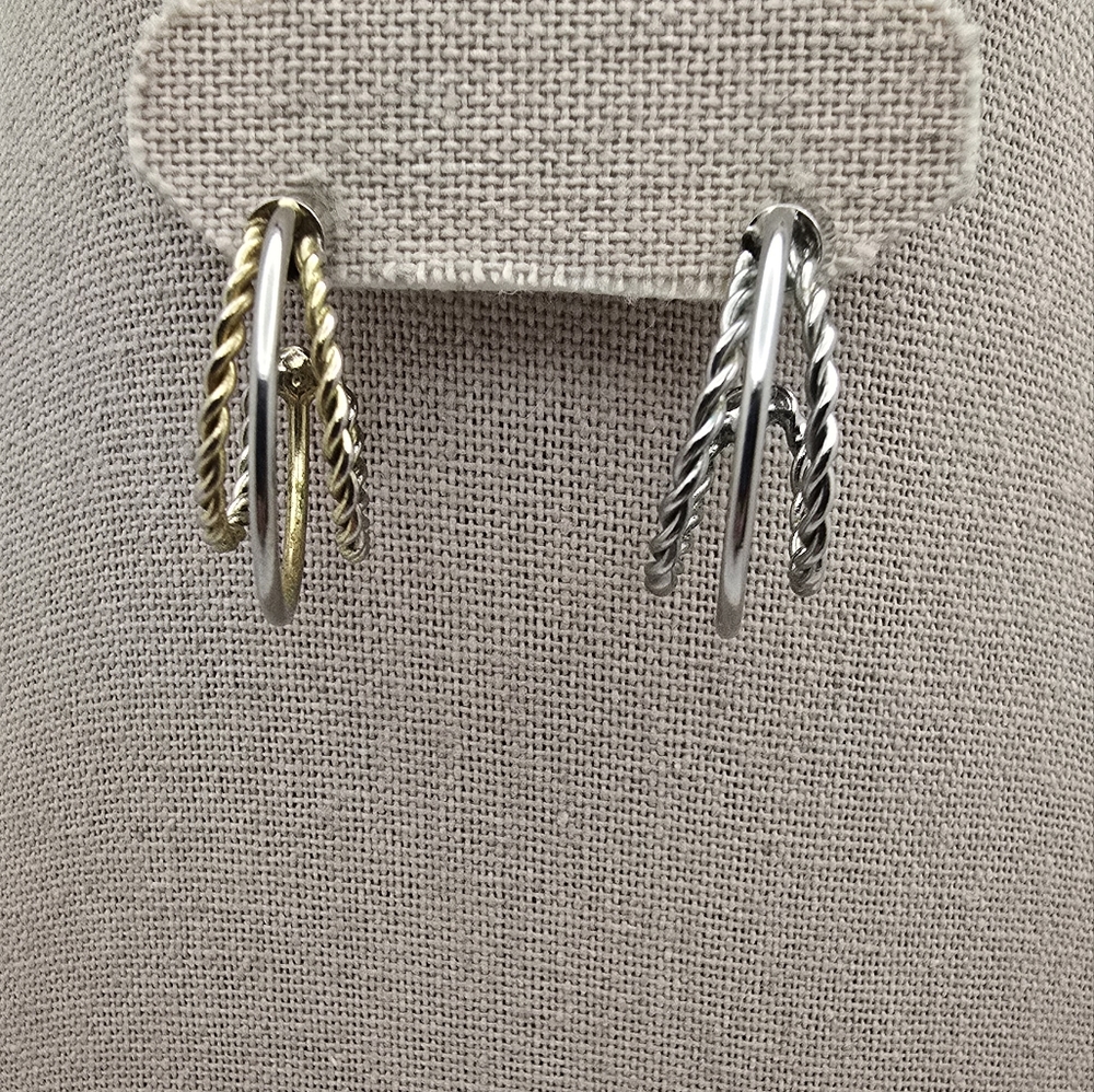 Elegant Silver and Gold Tone Hoop Earrings